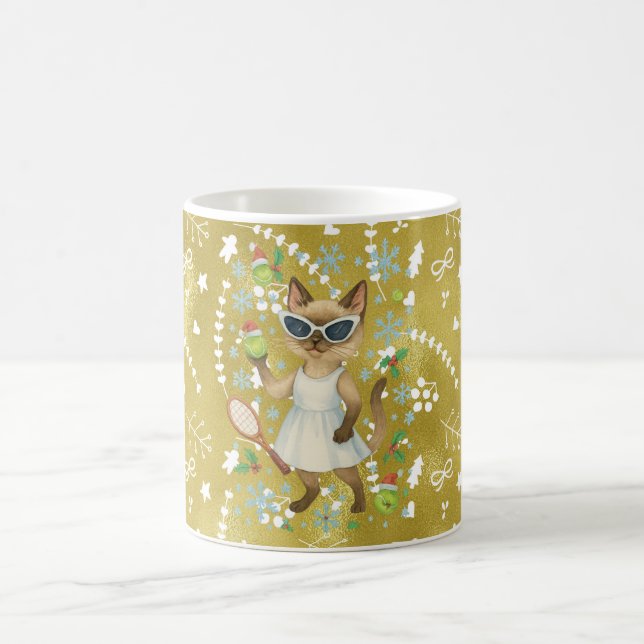 Tennis Christmas themed for Cat Lovers Coffee Mug (Center)