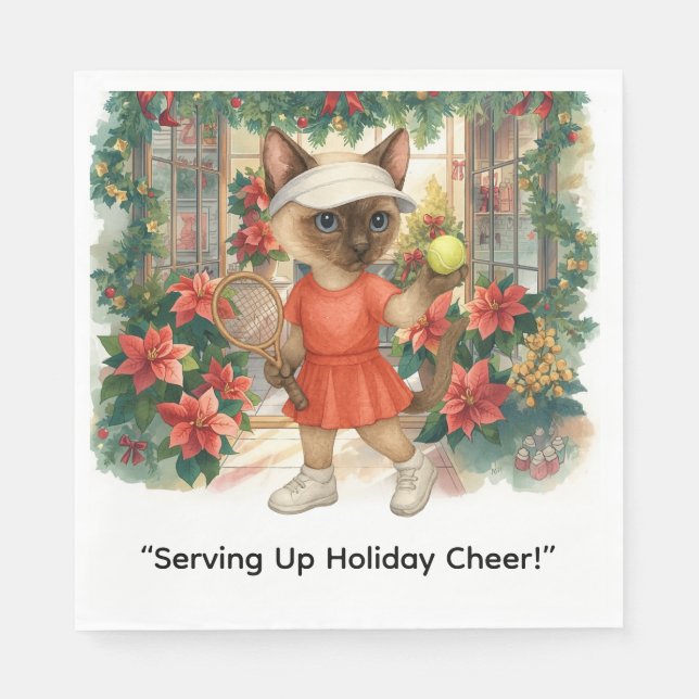 Tennis Christmas themed for Cat lovers Napkin (Front)