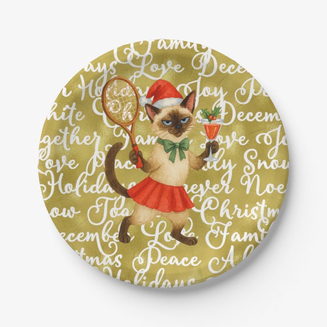 Tennis Christmas themed for Cat Lovers  Paper Plate (Front)