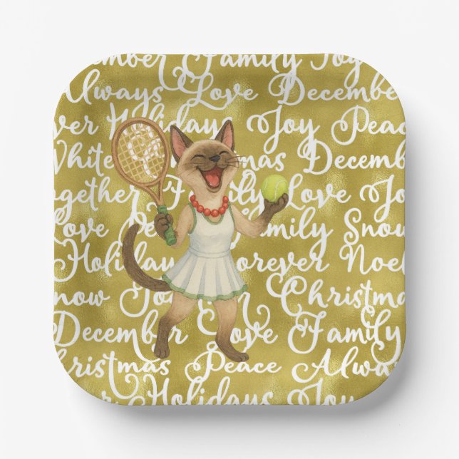 Tennis Christmas themed for Cat Lovers  Paper Plate (Front)