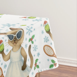 Tennis Christmas themed for Cat lovers Tablecloth