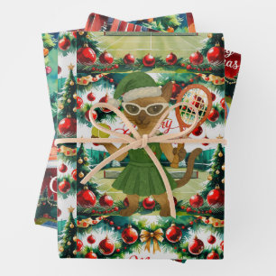 Tennis Christmas themed for Cat Lovers Wrapping Paper Sheet