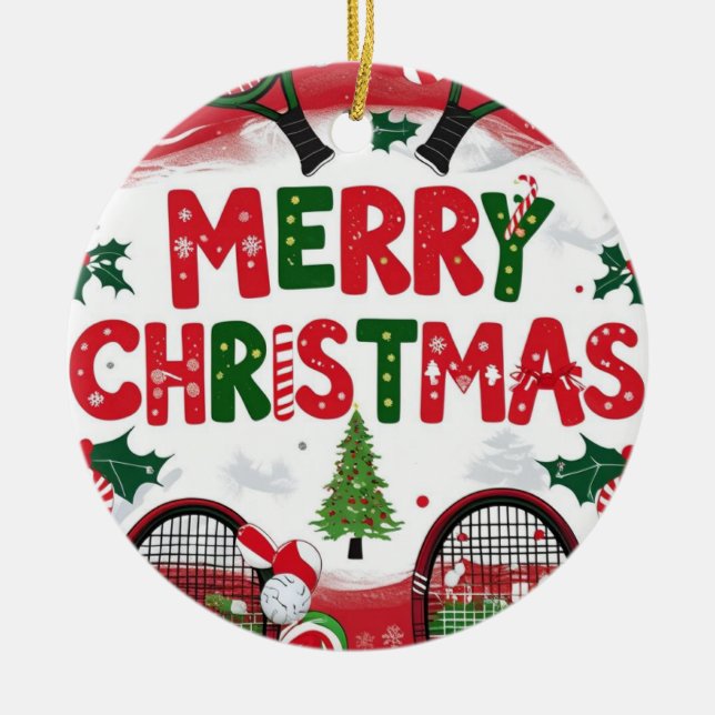 Tennis Christmas themed for Player Ceramic Tree Decoration (Front)