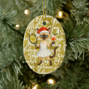 Tennis Christmas themed for player who loves cat Ceramic Tree Decoration