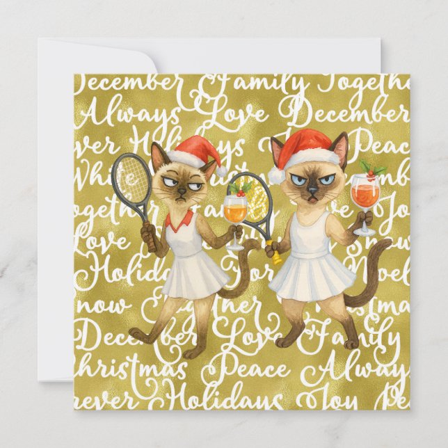 Tennis Christmas themed for player who loves cat Holiday Card (Front)