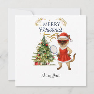 Tennis Christmas themed for player who loves cat  Holiday Card