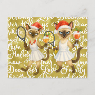 Tennis Christmas themed for player who loves cat Holiday Postcard