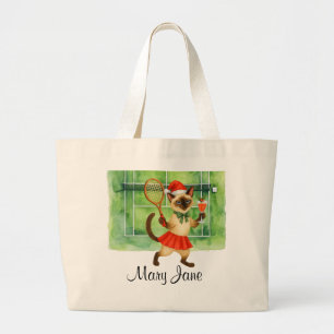 Tennis Christmas themed for player who loves cat Large Tote Bag