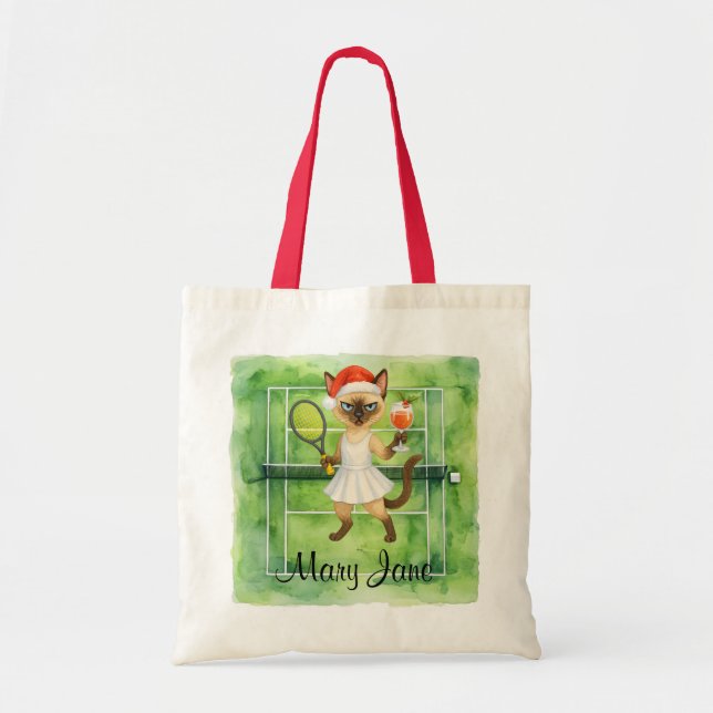 Tennis Christmas themed for player who loves cat  Tote Bag (Front)