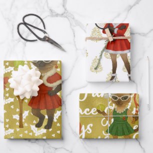 Tennis Christmas themed for player who loves cat Wrapping Paper Sheet