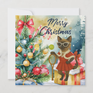 Tennis Christmas themed for Siamese Cat Lovers Ho Holiday Card
