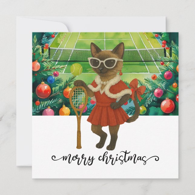 Tennis Christmas themed for Siamese Cat lovers Holiday Card (Front)