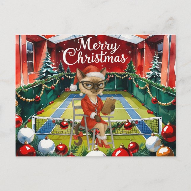 Tennis Christmas themed for Siamese Cat Lovers Holiday Postcard (Front)