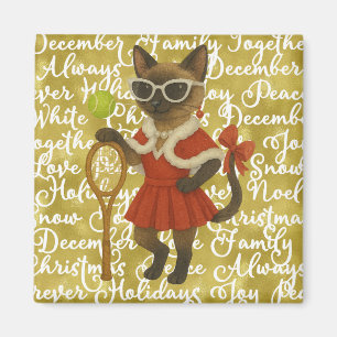 Tennis Christmas themed for Siamese Cat Lovers Magnet