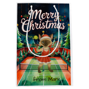 Tennis Christmas Themed for Siamese Cat Lovers Medium Gift Bag