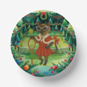 Tennis Christmas themed for Siamese Cat Lovers Paper Plate