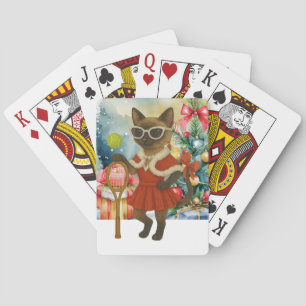 Tennis Christmas themed for Siamese Cat Lovers  Playing Cards