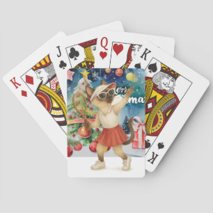 Tennis Christmas themed for Siamese Cat Lovers  Playing Cards