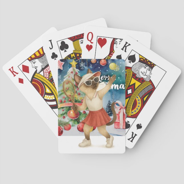 Tennis Christmas themed for Siamese Cat Lovers  Playing Cards (Back)