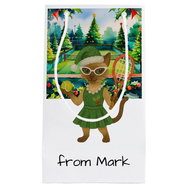 Tennis Christmas Themed for Siamese Cat Lovers Small Gift Bag (Front)