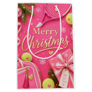 Tennis Christmas themed in Pink themed  Medium Gift Bag