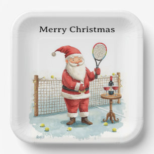 Tennis Christmas themed SANTA playing tennis Paper Plate