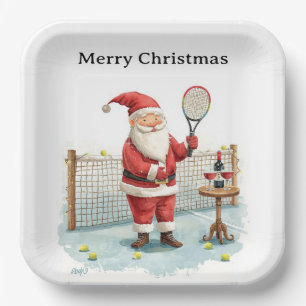 Tennis Christmas themed  SANTA  playing tennis Paper Plate