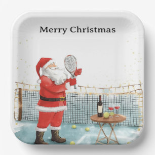 Tennis Christmas themed SANTA playing tennis Paper Plate