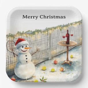 Tennis Christmas themed  Snowman playing tennis Paper Plate