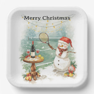 Tennis Christmas themed  Snowman playing tennis Paper Plate