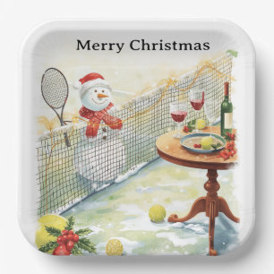 Tennis Christmas themed  Snowman playing tennis Paper Plate