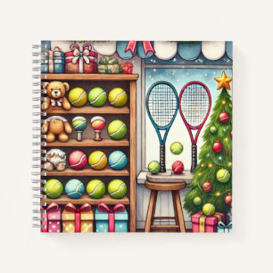 Tennis Christmas Themed with Ball and Racket Notebook