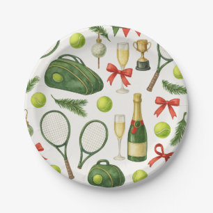 Tennis Christmas themed with Ball and racket  Paper Plate