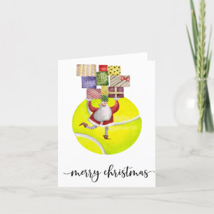 Tennis Christmas themed with Dog and Ball  Holiday Card
