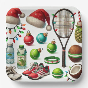 Tennis Christmas themed with racket and ball Paper Plate