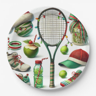 Tennis Christmas themed with racket and ball Paper Plate