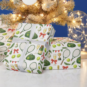 Tennis Christmas themed with racket and ball Wrapping Paper