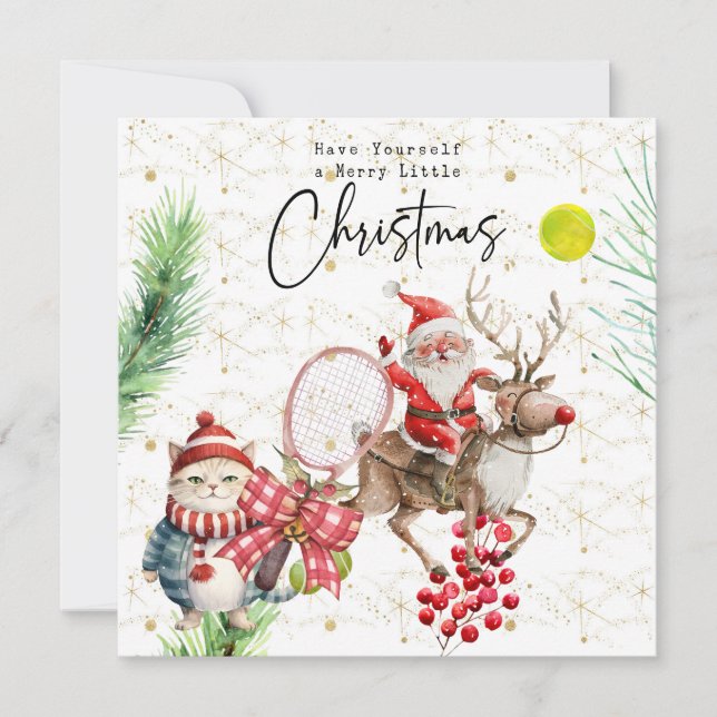 Tennis Christmas  themed with Santa Claus  Holiday Card (Front)