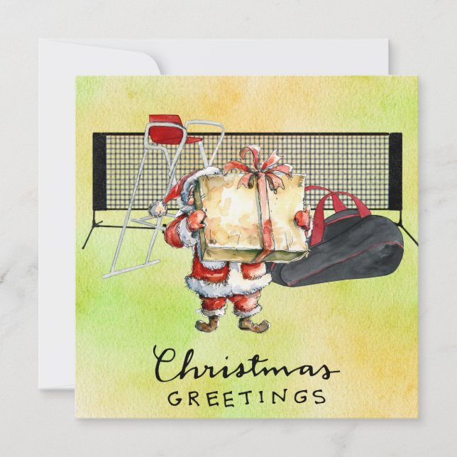 Tennis Christmas  themed with Santa Claus Holiday Card (Front)