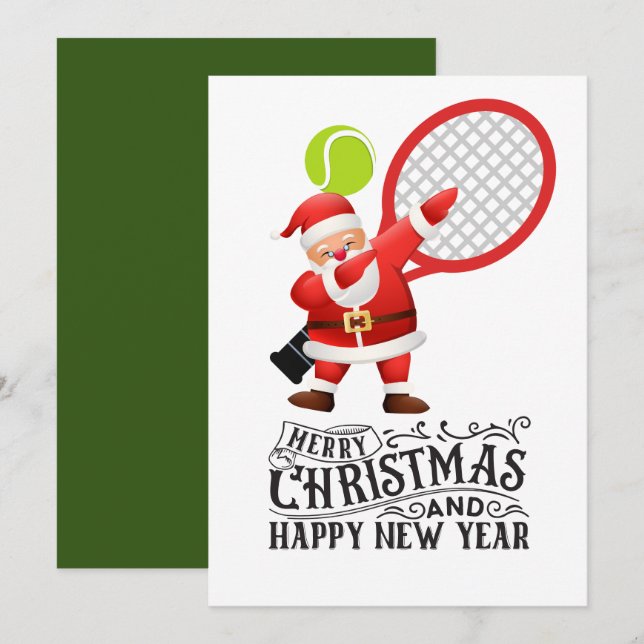 Tennis Christmas themed with Santa Claus Holiday Card (Front/Back)