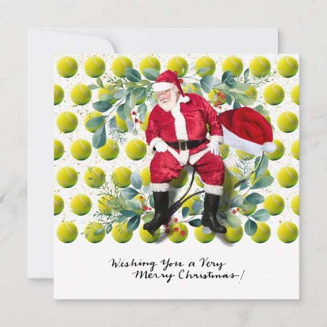 Tennis Christmas themed with Santa Claus Holiday Card (Front)