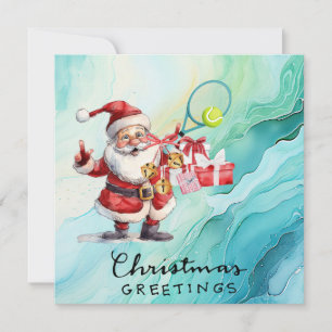 Tennis Christmas  themed with Santa Claus  Holiday Card