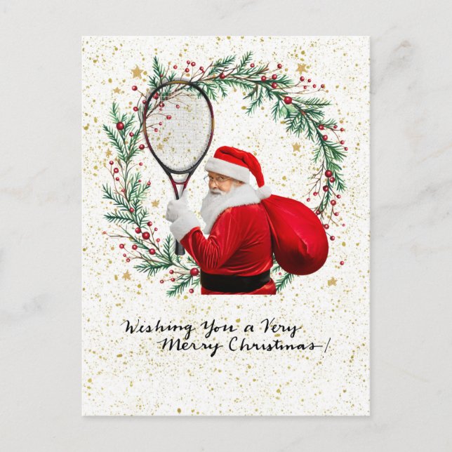 Tennis Christmas themed with Santa Claus Holiday Postcard (Front)