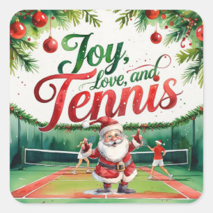 Tennis Christmas themed with Santa Claus on court Square Sticker