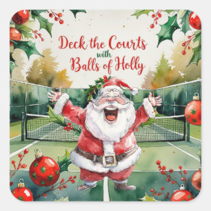 Tennis Christmas themed with Santa Claus on court Square Sticker