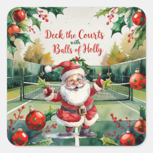 Tennis Christmas themed with Santa Claus on court Square Sticker