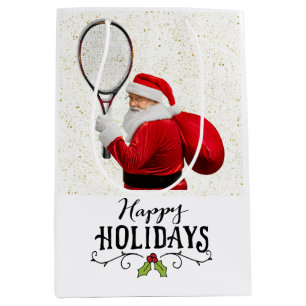 Tennis Christmas themed with Santa Claus Wrapping Medium Gift Bag
