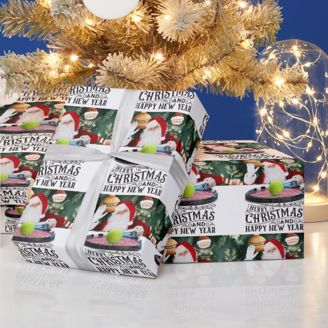 Tennis Christmas themed with Santa Claus Wrapping  Paper (Holidays)