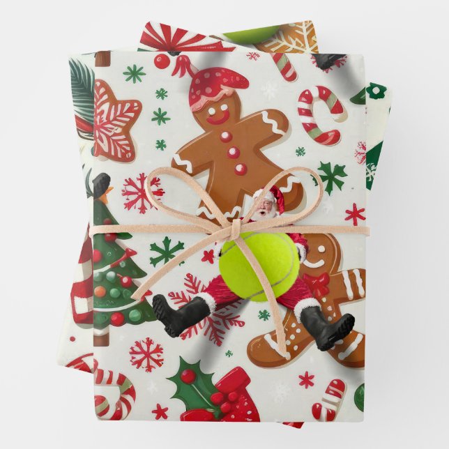Tennis Christmas themed with Santa Claus  Wrapping Paper Sheet (In situ)