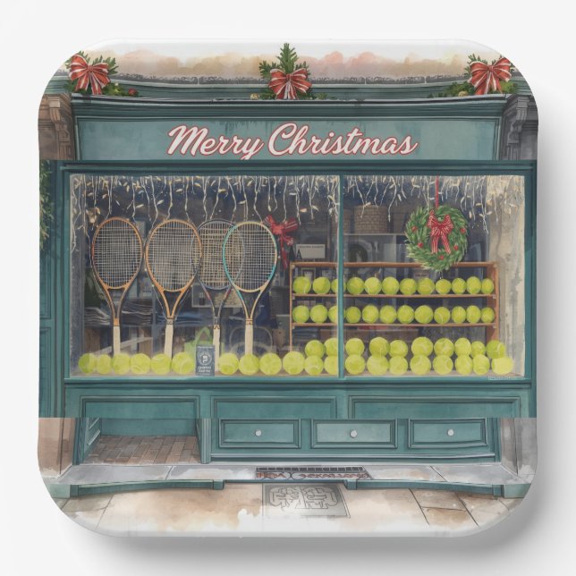 Tennis Christmas themed with tennis shop Paper Plate (Front)